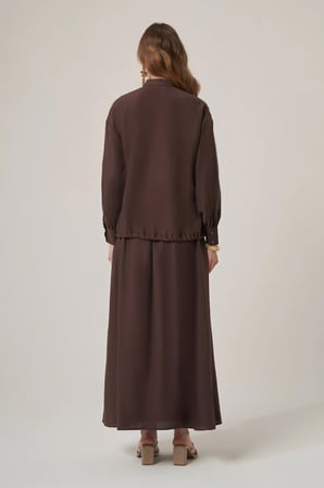 FTZ Women Kadın Tencel Keten Etekli Takım  Kahve 31382