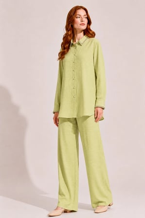 FTZ Women Kadın Taş Detay Keten Takım  Mint 31396