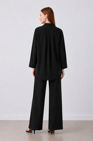 FTZ Women Kadın Taş Detay Keten Takım  Siyah 31395