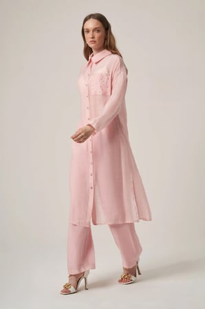 FTZ Women Kadın Helena Uzun Gömlek Takım  Pembe 31415