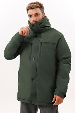 Erkek Polarlı Kürklü Su Ve Rüzgar Geçirmez Kapüşonlu Kışlık Mont & Kaban & Parka