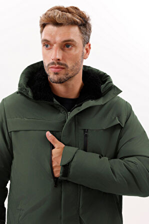 Erkek Polarlı Kürklü Su Ve Rüzgar Geçirmez Kapüşonlu Kışlık Mont & Kaban & Parka