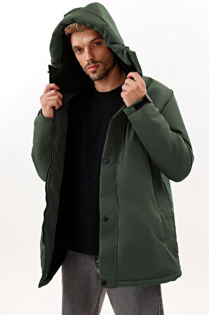 Erkek Polarlı Kürklü Su Ve Rüzgar Geçirmez Kapüşonlu Kışlık Mont & Kaban & Parka