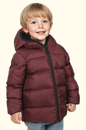 Erkek Çocuk Polarlı Kürklü Kapüşonlu Su Geçirmez Rüzgara Dayanıklı Şişme Kışlık Mont Kaban