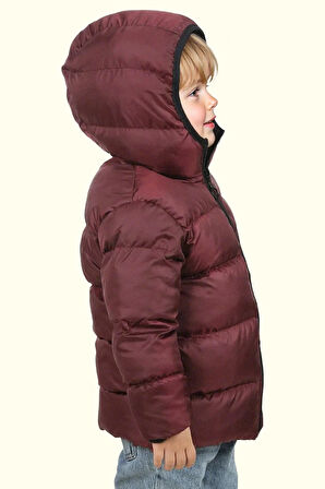 Erkek Çocuk Polarlı Kürklü Kapüşonlu Su Geçirmez Rüzgara Dayanıklı Şişme Kışlık Mont Kaban