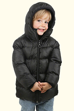 Erkek Çocuk Polarlı Kürklü Kapüşonlu Su Geçirmez Rüzgara Dayanıklı Şişme Kışlık Mont Kaban