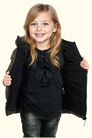 Kız Çocuk Polarlı Kürklü Kapüşonlu Su Geçirmez Rüzgara Dayanıklı Şişme Kışlık Mont Kaban