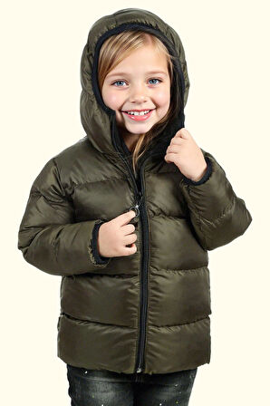 Kız Çocuk Polarlı Kürklü Kapüşonlu Su Geçirmez Rüzgara Dayanıklı Şişme Kışlık Mont Kaban