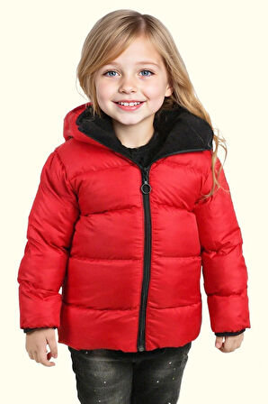 Kız Çocuk Polarlı Kürklü Kapüşonlu Su Geçirmez Rüzgara Dayanıklı Şişme Kışlık Mont Kaban