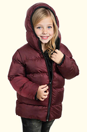 Kız Çocuk Polarlı Kürklü Kapüşonlu Su Geçirmez Rüzgara Dayanıklı Şişme Kışlık Mont Kaban