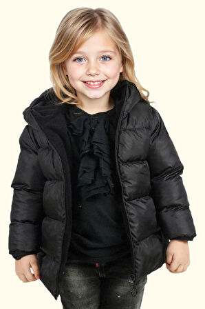 Kız Çocuk Polarlı Kürklü Kapüşonlu Su Geçirmez Rüzgara Dayanıklı Şişme Kışlık Mont Kaban