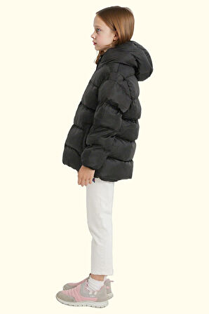 Kız Çocuk Polarlı Kürklü Kapüşonlu Su Geçirmez Rüzgara Dayanıklı Şişme Kışlık Mont