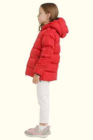 Kız Çocuk Polarlı Kürklü Kapüşonlu Su Geçirmez Rüzgara Dayanıklı Şişme Kışlık Mont