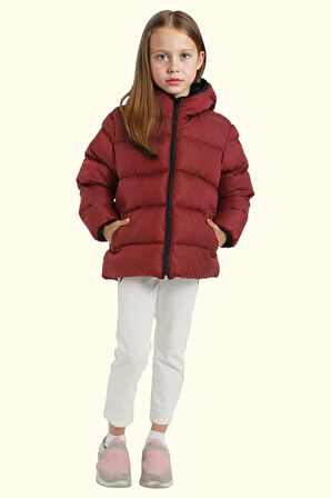 Kız Çocuk Polarlı Kürklü Kapüşonlu Su Geçirmez Rüzgara Dayanıklı Şişme Kışlık Mont