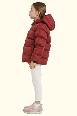 Kız Çocuk Polarlı Kürklü Kapüşonlu Su Geçirmez Rüzgara Dayanıklı Şişme Kışlık Mont