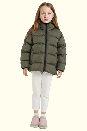 Kız Çocuk Polarlı Kürklü Kapüşonlu Su Geçirmez Rüzgara Dayanıklı Şişme Kışlık Mont