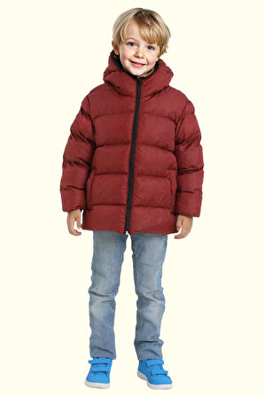 Erkek Çocuk Polarlı Kapüşonlu Su Geçirmez Rüzgara Dayanıklı Şişme Kışlık Mont