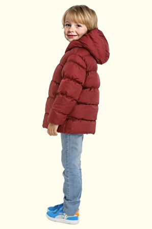 Erkek Çocuk Polarlı Kapüşonlu Su Geçirmez Rüzgara Dayanıklı Şişme Kışlık Mont