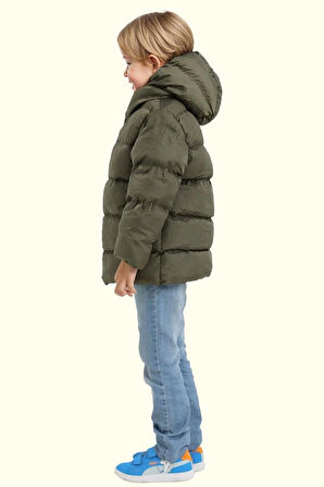 Erkek Çocuk Polarlı Kapüşonlu Su Geçirmez Rüzgara Dayanıklı Şişme Kışlık Mont