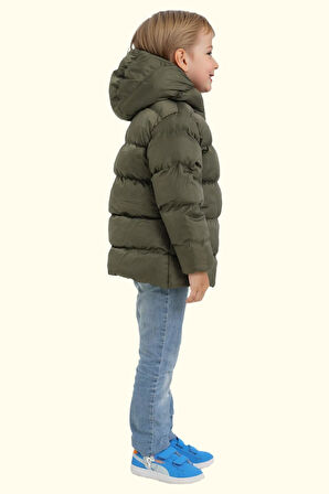 Erkek Çocuk Polarlı Kapüşonlu Su Geçirmez Rüzgara Dayanıklı Şişme Kışlık Mont