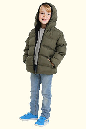 Erkek Çocuk Polarlı Kapüşonlu Su Geçirmez Rüzgara Dayanıklı Şişme Kışlık Mont