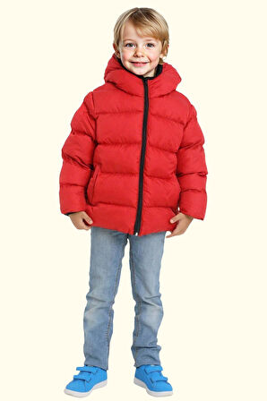 Erkek Çocuk Polarlı Kapüşonlu Su Geçirmez Rüzgara Dayanıklı Şişme Kışlık Mont