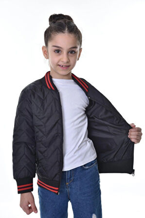 Kız Çocuk Kolej Yaka Astarlı Su Ve Rüzgar Geçirmez Fermuarlı Mont Ceket
