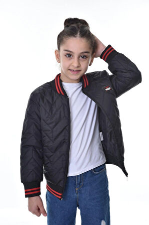 Kız Çocuk Kolej Yaka Astarlı Su Ve Rüzgar Geçirmez Fermuarlı Mont Ceket