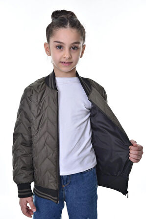 Kız Çocuk Kolej Yaka Astarlı Su Ve Rüzgar Geçirmez Fermuarlı Mont Ceket