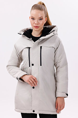 Kadın Polarlı Kürklü Su Ve Rüzgar Geçirmez Kapüşonlu Kışlık Mont & Kaban & Parka