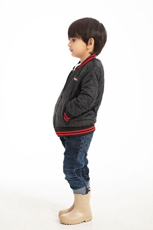 Erkek Çocuk Kolej Yaka Astarlı Su Ve Rüzgar Geçirmez Fermuarlı Mont Ceket