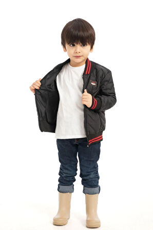 Erkek Çocuk Kolej Yaka Astarlı Su Ve Rüzgar Geçirmez Fermuarlı Mont Ceket