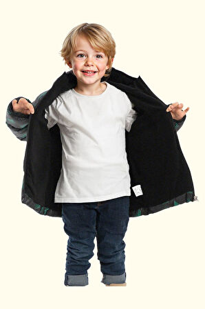 Erkek Çocuk Dijital Desen Polar Su Ve Rüzgar Geçirmez Kapüşonlu Şişme Kışlık Mont