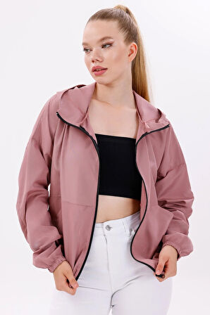 Kadın Kapüşonlu Su Ve Rüzgar Geçirmez Oversize Yağmurluk - Rüzgarlık