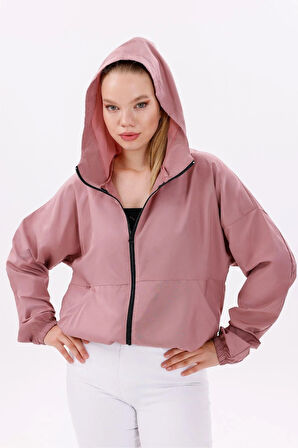 Kadın Kapüşonlu Su Ve Rüzgar Geçirmez Oversize Yağmurluk - Rüzgarlık