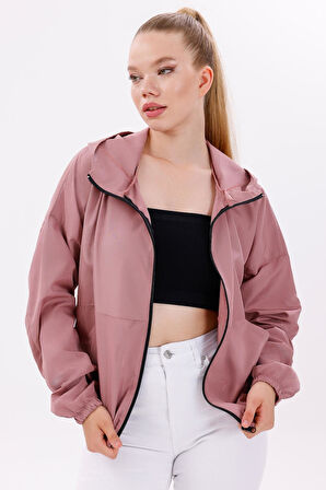 Kadın Kapüşonlu Su Ve Rüzgar Geçirmez Oversize Yağmurluk - Rüzgarlık