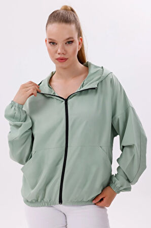 Kadın Kapüşonlu Su Ve Rüzgar Geçirmez Oversize Yağmurluk - Rüzgarlık