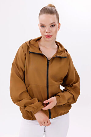 Kadın Kapüşonlu Su Ve Rüzgar Geçirmez Oversize Yağmurluk - Rüzgarlık