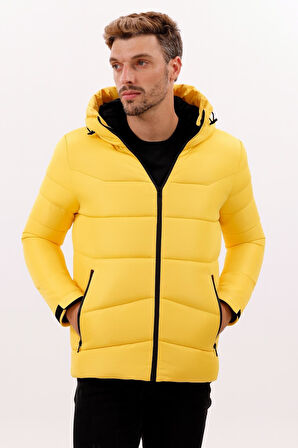 Erkek Kapüşonlu Polarlı Kürklü Su Geçirmez Rüzgara Dayanıklı Şişme Mont Kaban Parka