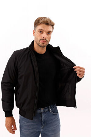 Erkek Astarlı Dik Yaka Mevsimlik Su Ve Rüzgar Geçirmez Mont