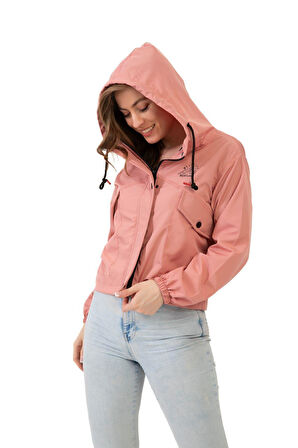 Kadın Su Geçirmez Ve Rüzgara Dayanıklı Kapüşonlu Çıt Çıtlı Mevsimlik Yağmurluk