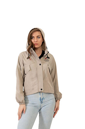 Kadın Su Geçirmez Ve Rüzgara Dayanıklı Kapüşonlu Çıt Çıtlı Mevsimlik Yağmurluk