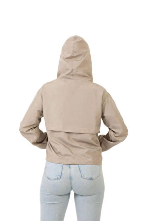 Kadın Su Geçirmez Ve Rüzgara Dayanıklı Kapüşonlu Çıt Çıtlı Mevsimlik Yağmurluk