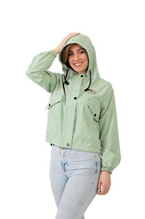 Kadın Su Geçirmez Ve Rüzgara Dayanıklı Kapüşonlu Çıt Çıtlı Mevsimlik Yağmurluk