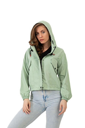 Kadın Su Geçirmez Ve Rüzgara Dayanıklı Kapüşonlu Çıt Çıtlı Mevsimlik Yağmurluk