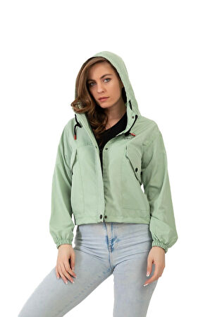 Kadın Su Geçirmez Ve Rüzgara Dayanıklı Kapüşonlu Çıt Çıtlı Mevsimlik Yağmurluk