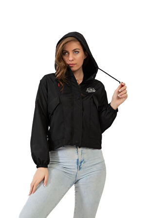 Kadın Su Geçirmez Ve Rüzgara Dayanıklı Kapüşonlu Çıt Çıtlı Mevsimlik Yağmurluk