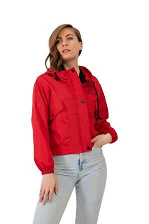 Kadın Su Geçirmez Ve Rüzgara Dayanıklı Kapüşonlu Çıt Çıtlı Mevsimlik Yağmurluk