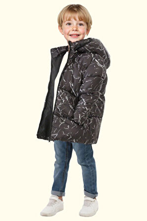 Erkek Çocuk Çıkabilir Kapüşonlu Su Ve Rüzgar Geçirmez Kışlık Şişme Mont & Kaban & Parka