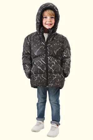 Erkek Çocuk Çıkabilir Kapüşonlu Su Ve Rüzgar Geçirmez Kışlık Şişme Mont & Kaban & Parka